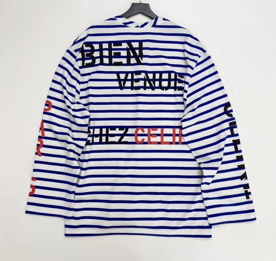 Blue and White Striped Graphic Long-Sleeve T-Shirt in Blue and White, product view 17