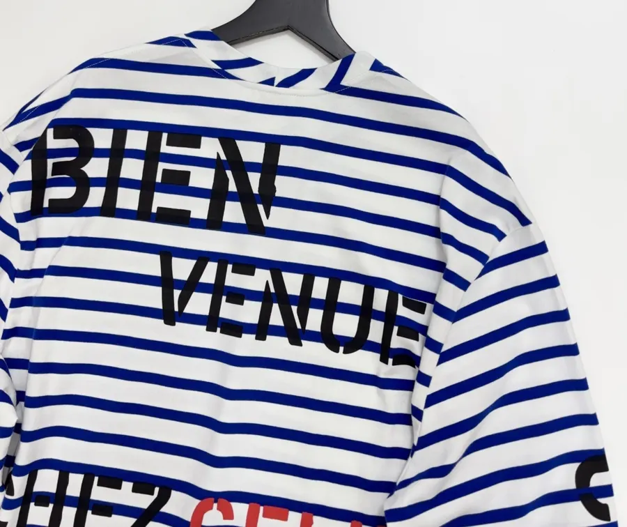 Blue and White Striped Graphic Long-Sleeve T-Shirt in Blue and White, product view 18