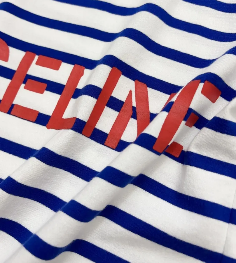 Blue and White Striped Graphic Long-Sleeve T-Shirt in Blue and White, product view 19
