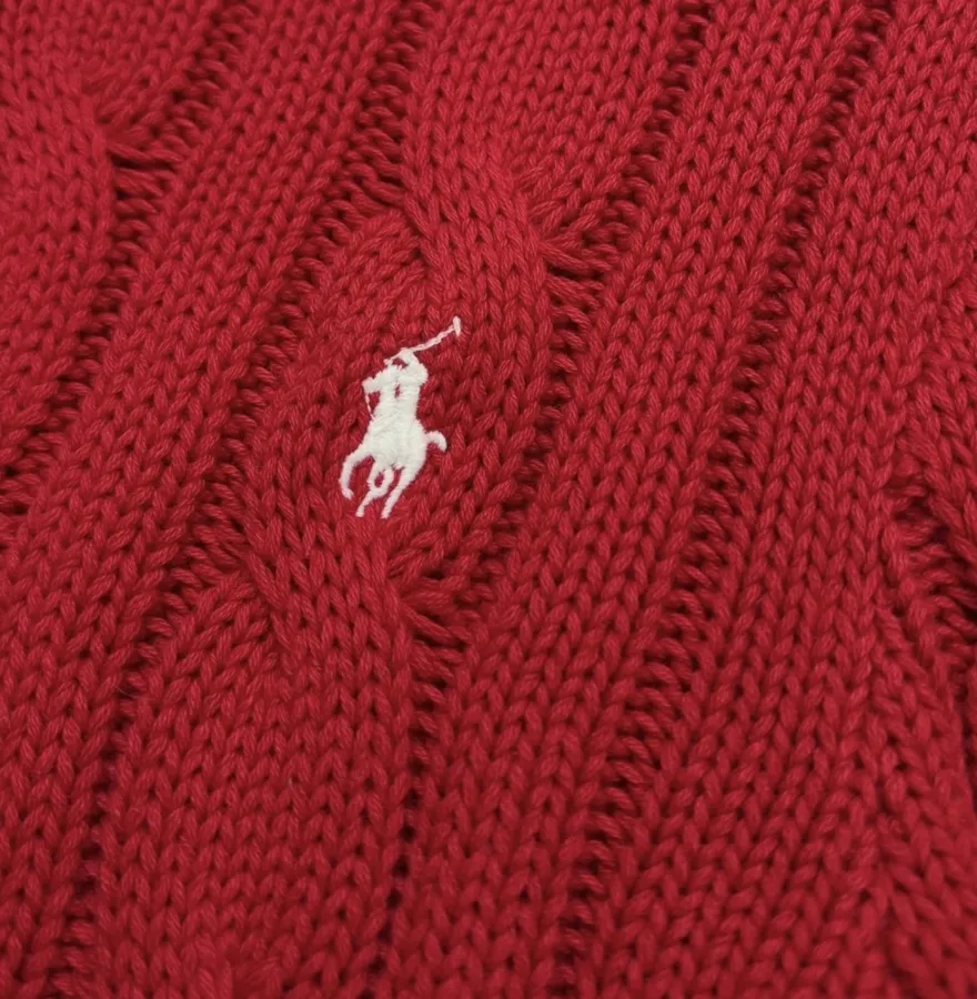 Red Cable-Knit Cropped Cardigan in Red, product view 04