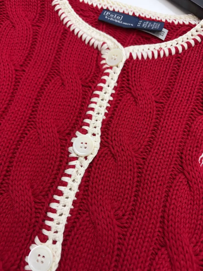 Red Cable-Knit Cropped Cardigan in Red, product view 05
