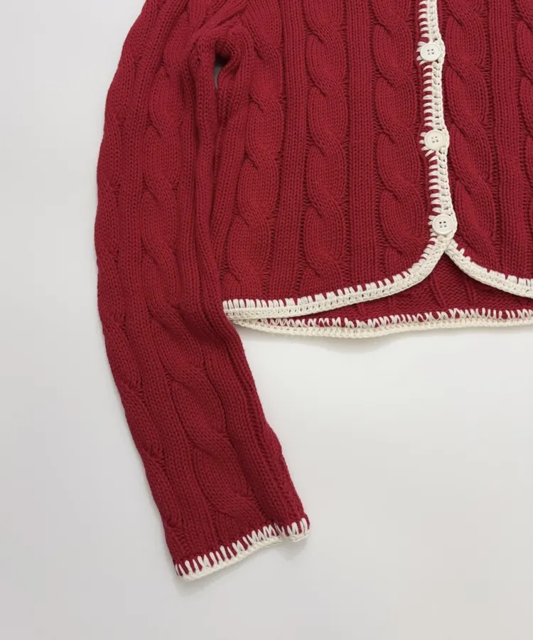 Red Cable-Knit Cropped Cardigan in Red, product view 08