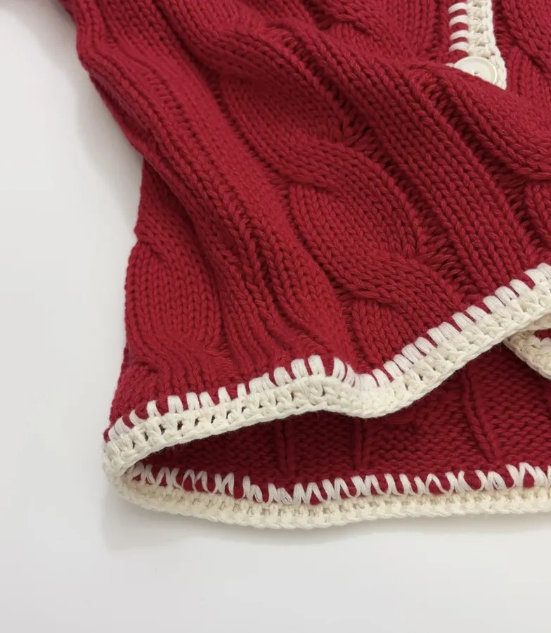 Red Cable-Knit Cropped Cardigan in Red, product view 09