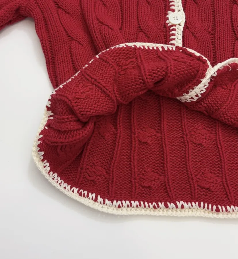 Red Cable-Knit Cropped Cardigan in Red, product view 10