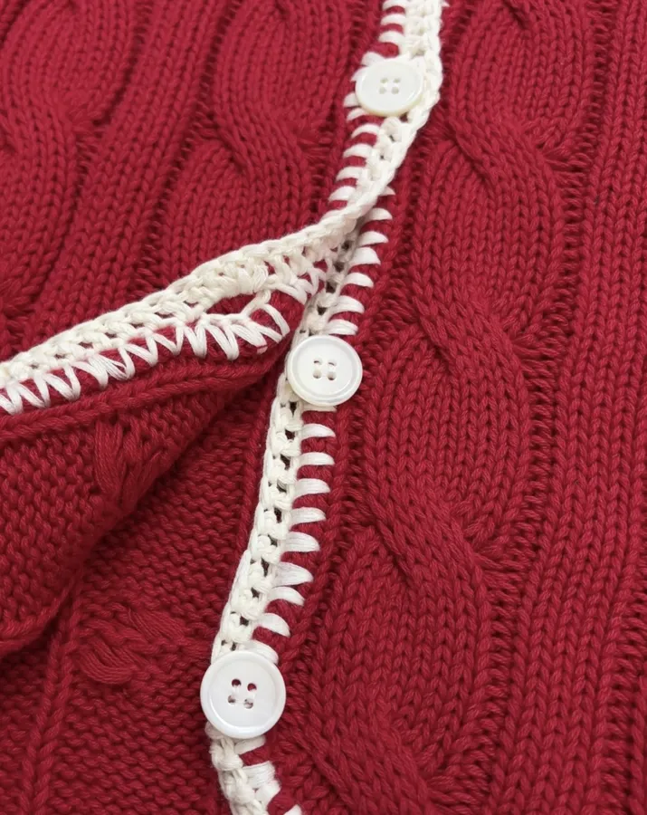 Red Cable-Knit Cropped Cardigan in Red, product view 11