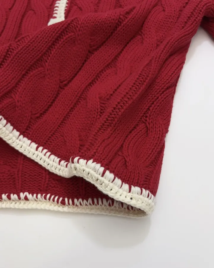 Red Cable-Knit Cropped Cardigan in Red, product view 12