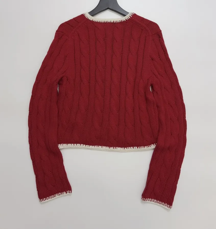 Red Cable-Knit Cropped Cardigan in Red, product view 14