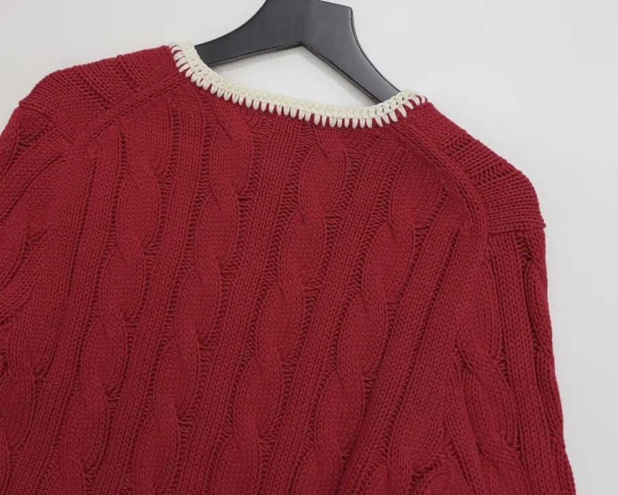 Red Cable-Knit Cropped Cardigan in Red, product view 15