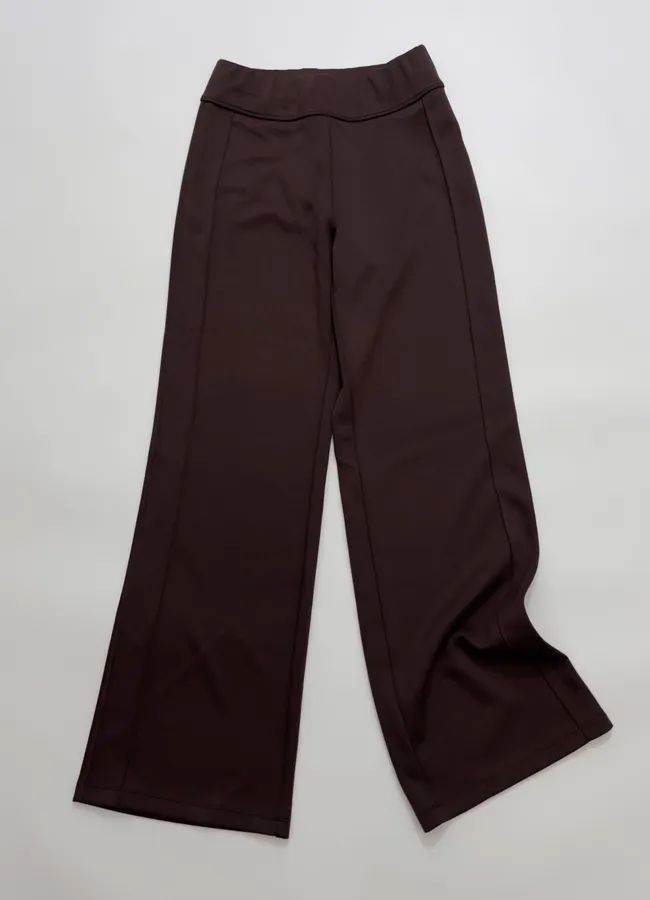 Slim-Fit Solid Color Draping Straight-Leg Casual Trousers in Dark Brown, product view 02