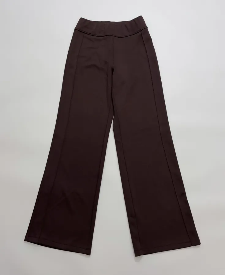 Slim-Fit Solid Color Draping Straight-Leg Casual Trousers in Dark Brown, product view 03