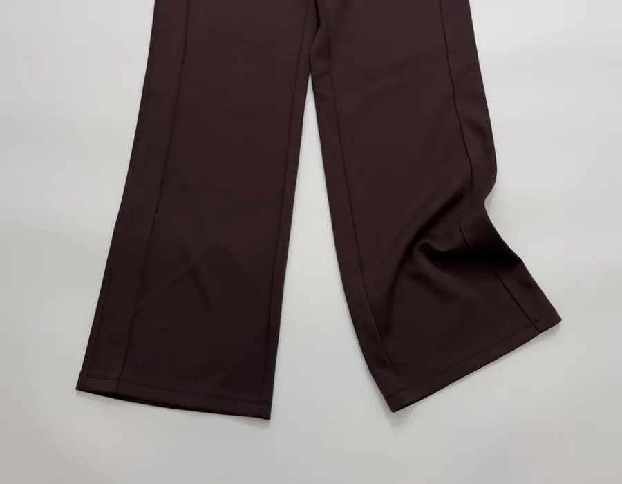 Slim-Fit Solid Color Draping Straight-Leg Casual Trousers in Dark Brown, product view 07
