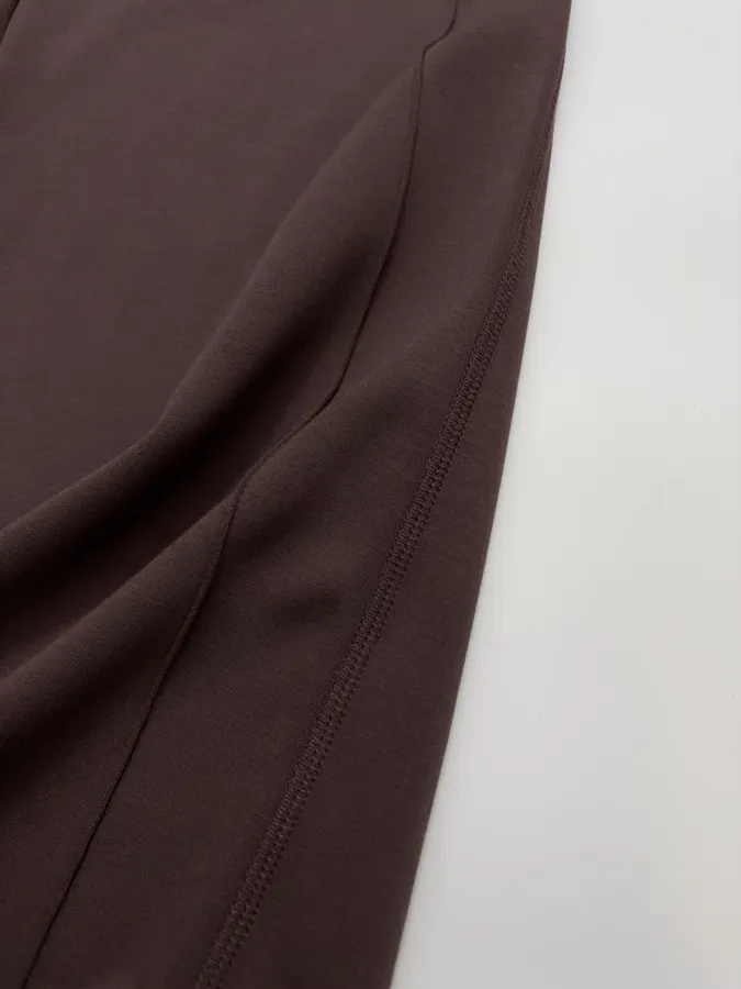 Slim-Fit Solid Color Draping Straight-Leg Casual Trousers in Dark Brown, product view 12