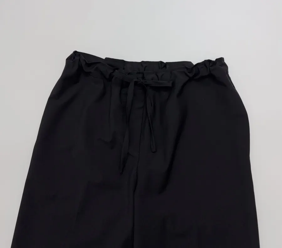 Wool-Blend Wide-Leg Magic Pants with Drawstring Design Casual Trousers in Black, product view 04