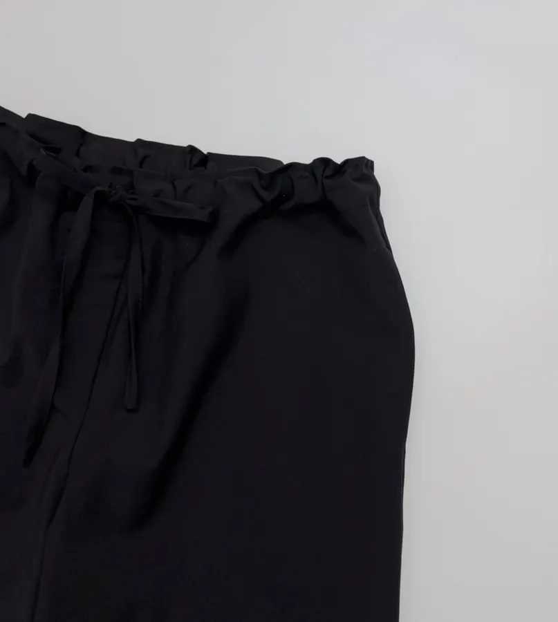 Wool-Blend Wide-Leg Magic Pants with Drawstring Design Casual Trousers in Black, product view 05