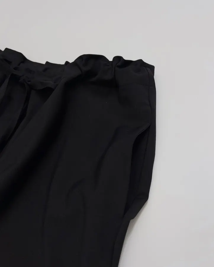 Wool-Blend Wide-Leg Magic Pants with Drawstring Design Casual Trousers in Black, product view 06