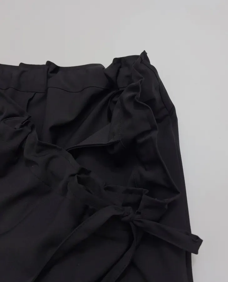 Wool-Blend Wide-Leg Magic Pants with Drawstring Design Casual Trousers in Black, product view 07