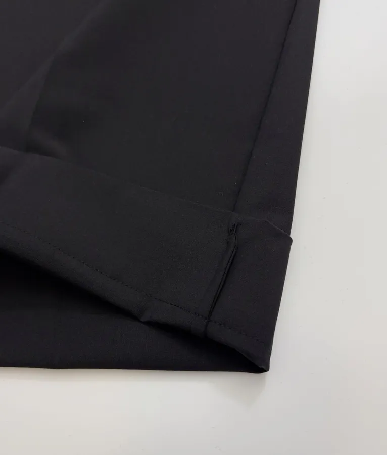 Wool-Blend Wide-Leg Magic Pants with Drawstring Design Casual Trousers in Black, product view 14