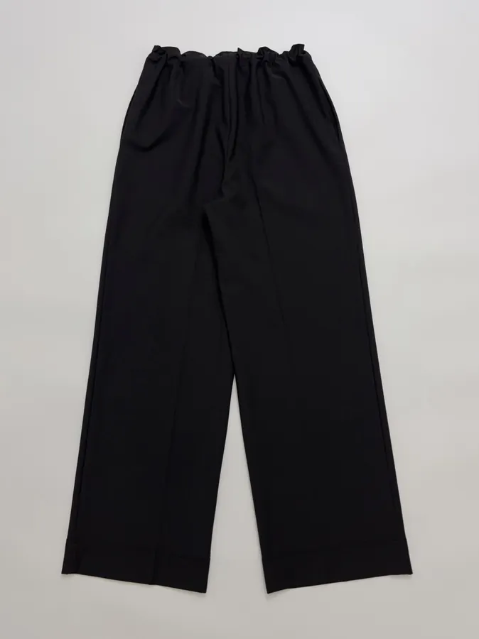 Wool-Blend Wide-Leg Magic Pants with Drawstring Design Casual Trousers in Black, product view 15