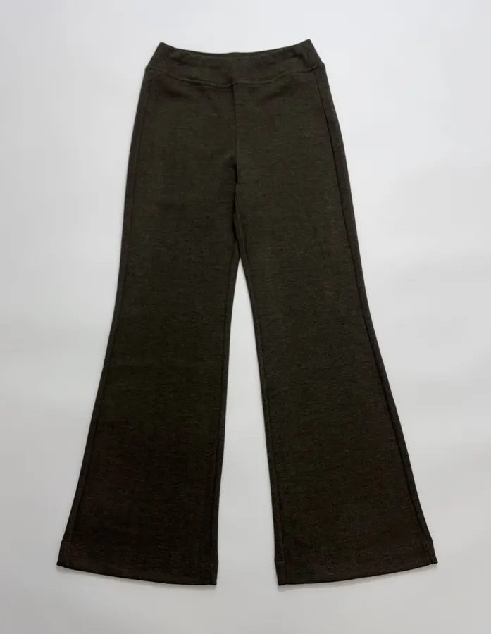 Slim-Fit Bootcut Pants with Elastic Waist Casual Long Trousers in Dark Olive, product view