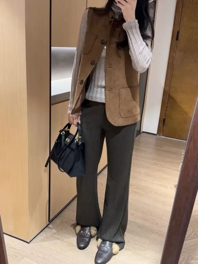 Slim-Fit Bootcut Pants with Elastic Waist Casual Long Trousers in Dark Olive, product view 17