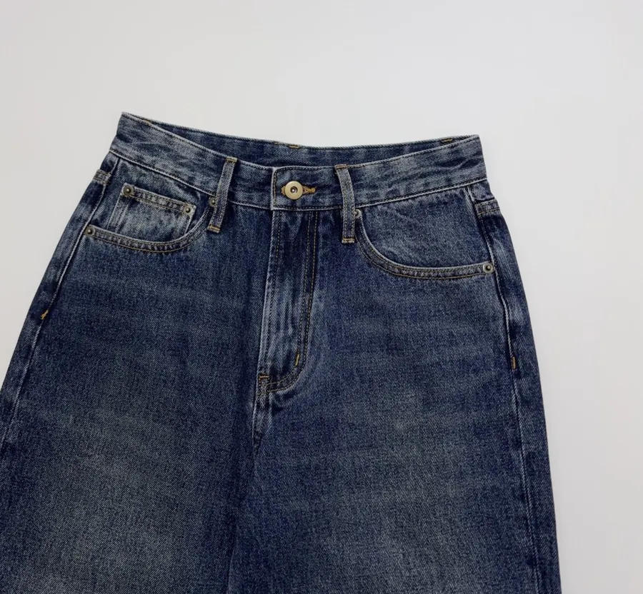 Retro Blue Straight-Leg Jeans Autumn Casual Long Trousers in Blue, product view 03