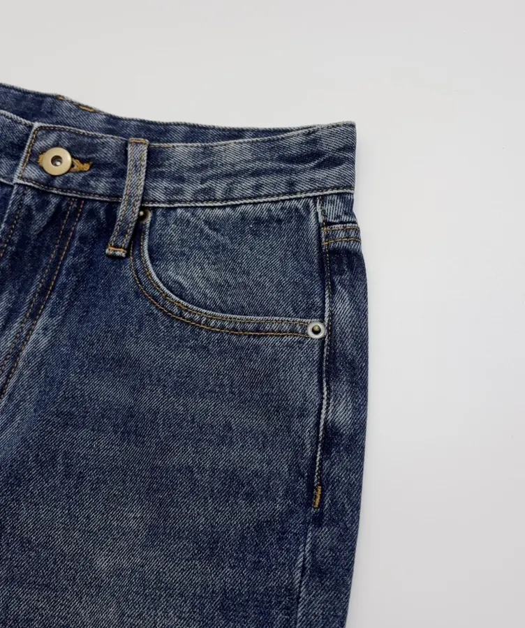 Retro Blue Straight-Leg Jeans Autumn Casual Long Trousers in Blue, product view 04