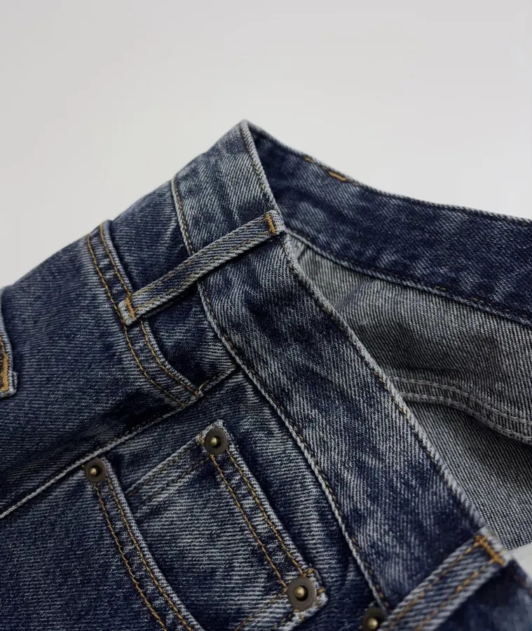 Retro Blue Straight-Leg Jeans Autumn Casual Long Trousers in Blue, product view 06