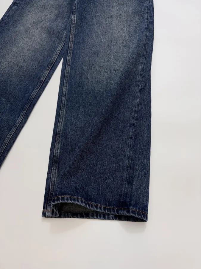 Retro Blue Straight-Leg Jeans Autumn Casual Long Trousers in Blue, product view 08