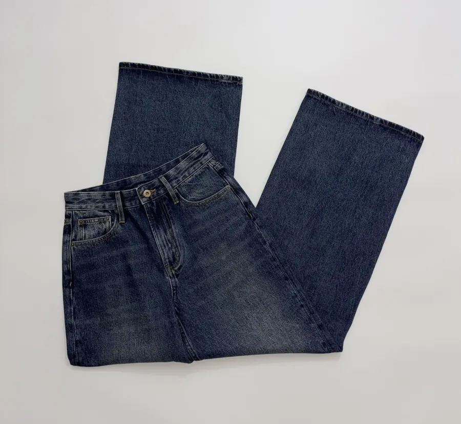 Retro Blue Straight-Leg Jeans Autumn Casual Long Trousers in Blue, product view 13