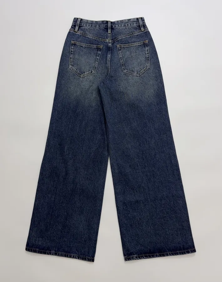 Retro Blue Straight-Leg Jeans Autumn Casual Long Trousers in Blue, product view 14