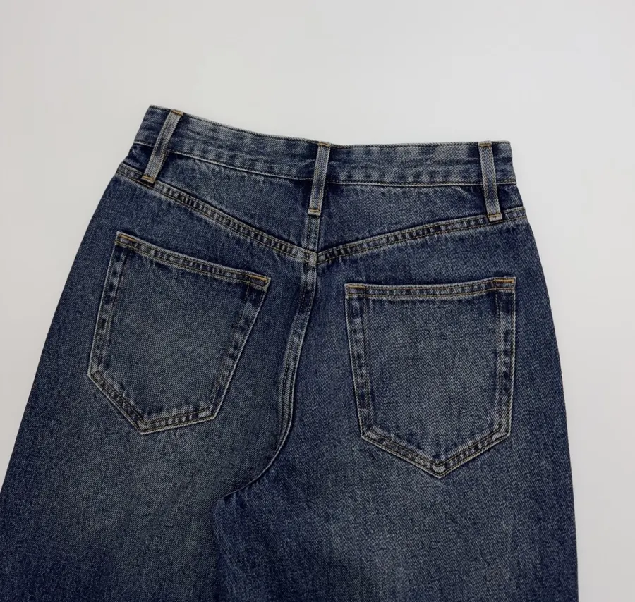 Retro Blue Straight-Leg Jeans Autumn Casual Long Trousers in Blue, product view 15