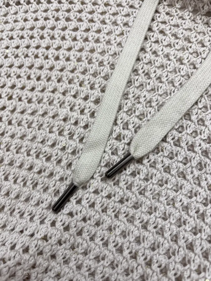 Hollow-Out Knitted Hoodie in Off-White, product view 05