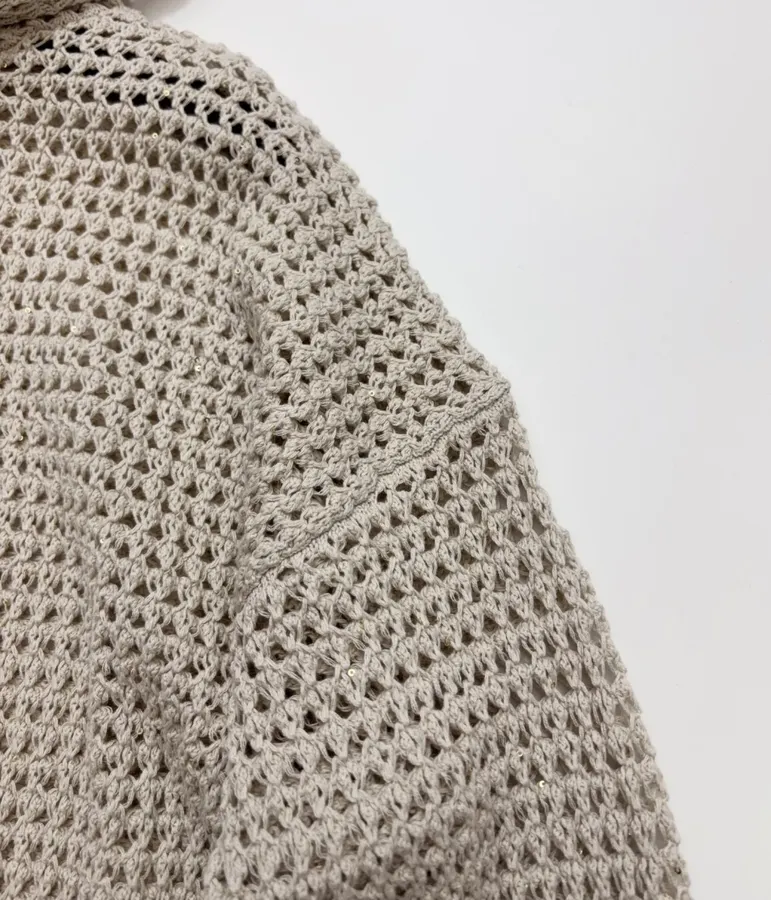Hollow-Out Knitted Hoodie in Off-White, product view 06