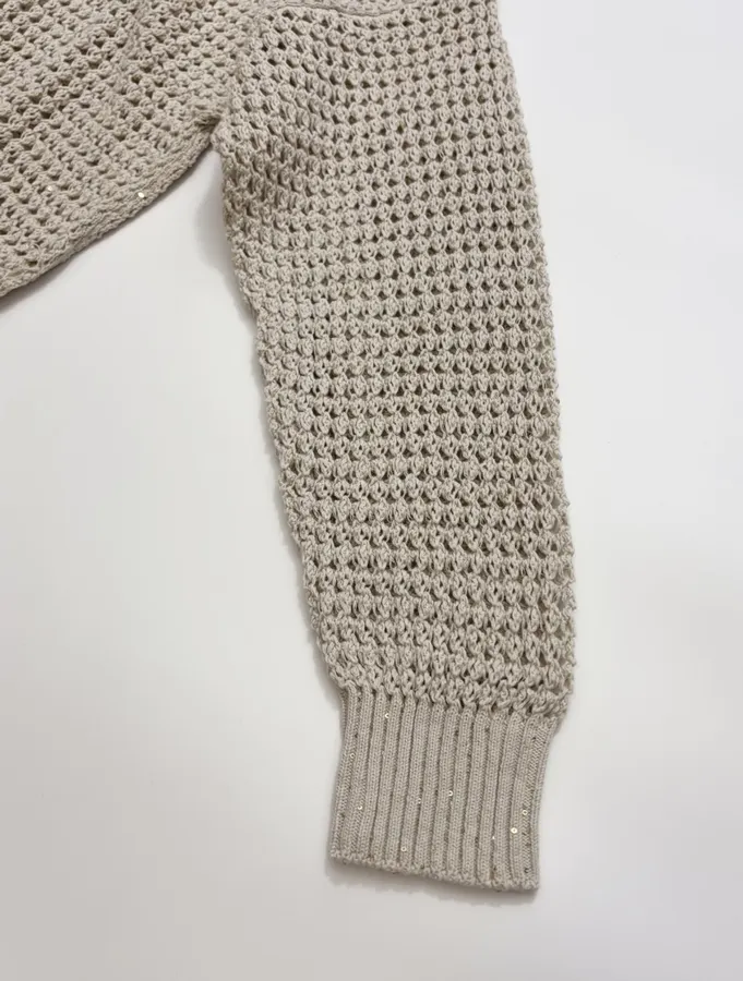 Hollow-Out Knitted Hoodie in Off-White, product view 07