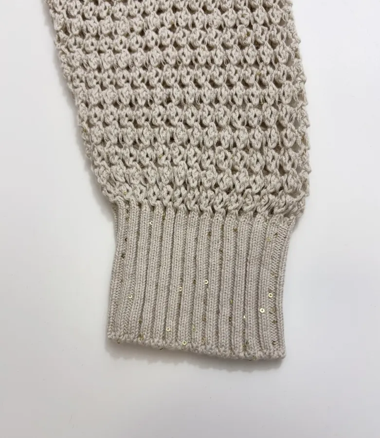 Hollow-Out Knitted Hoodie in Off-White, product view 08