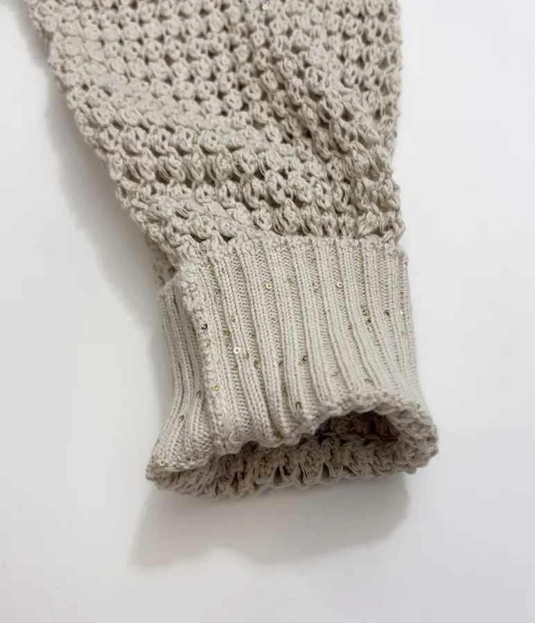 Hollow-Out Knitted Hoodie in Off-White, product view 09