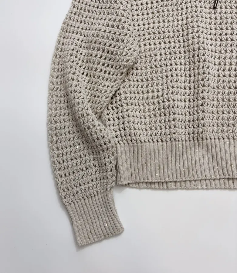 Hollow-Out Knitted Hoodie in Off-White, product view 10
