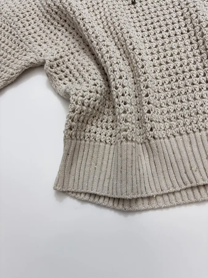 Hollow-Out Knitted Hoodie in Off-White, product view 11