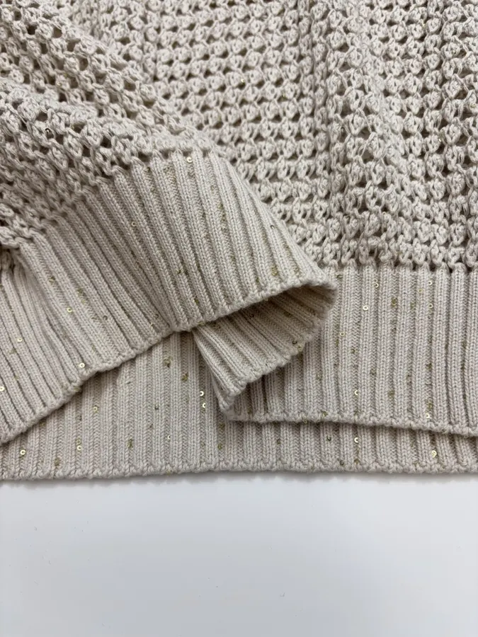 Hollow-Out Knitted Hoodie in Off-White, product view 12