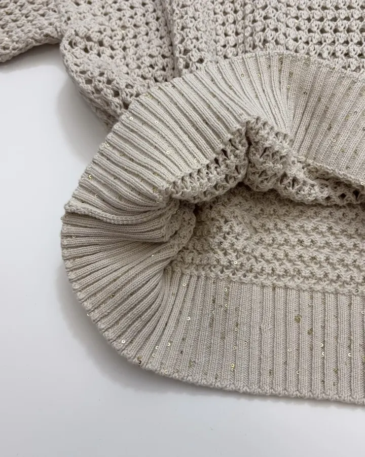 Hollow-Out Knitted Hoodie in Off-White, product view 13