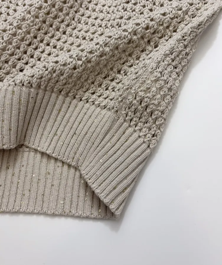Hollow-Out Knitted Hoodie in Off-White, product view 14