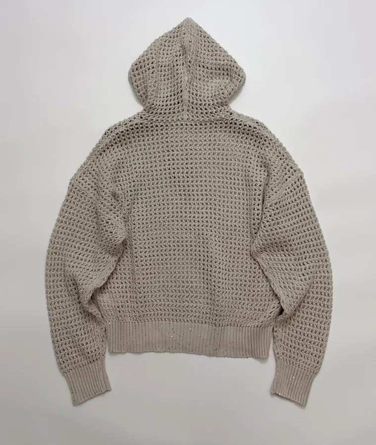 Hollow-Out Knitted Hoodie in Off-White, product view 15