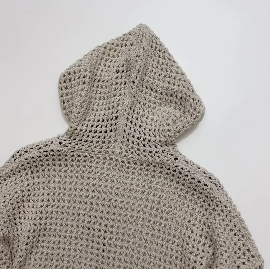 Hollow-Out Knitted Hoodie in Off-White, product view 16