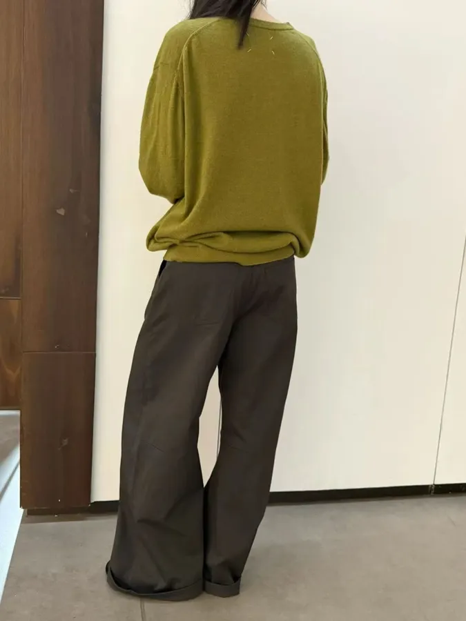 V-Neck Knitted Pullover Sweater in Green, product view 15