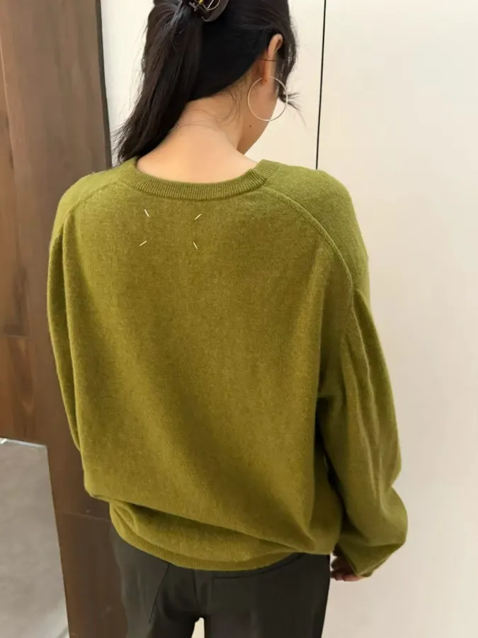 V-Neck Knitted Pullover Sweater in Green, product view 16