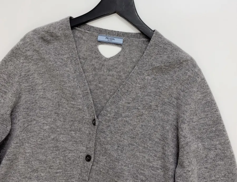 Gray Deep V-Neck Knitted Cardigan Sweater in Gray, product view 03
