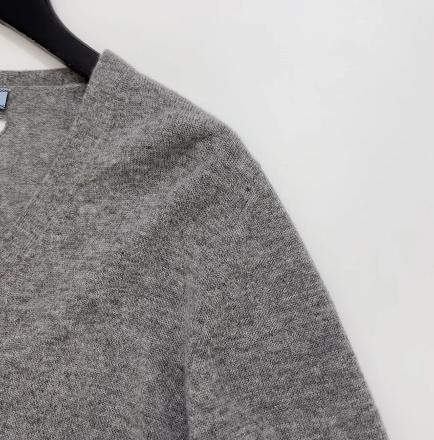 Gray Deep V-Neck Knitted Cardigan Sweater in Gray, product view 04