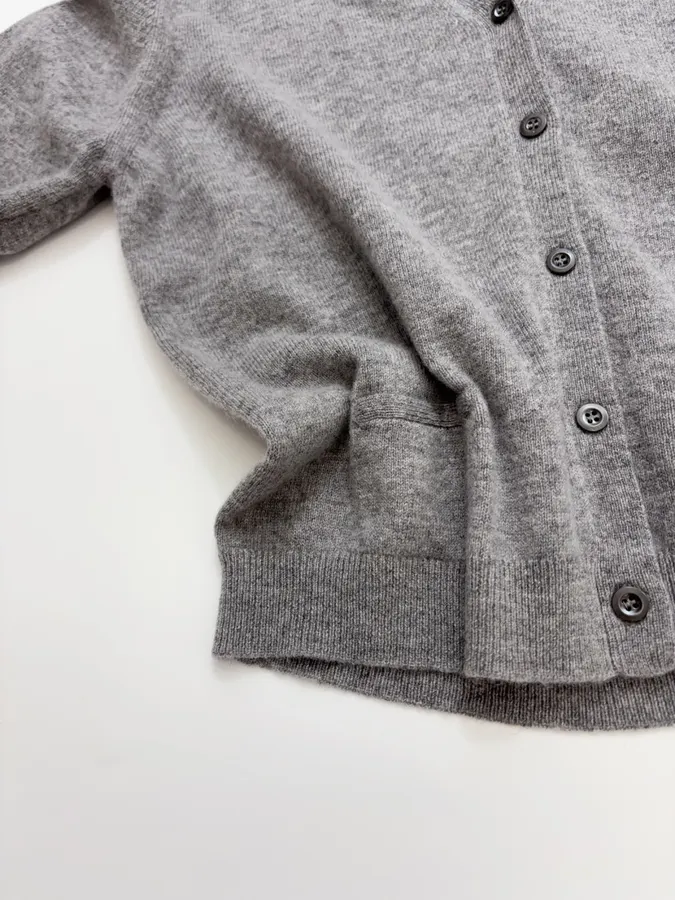 Gray Deep V-Neck Knitted Cardigan Sweater in Gray, product view 09