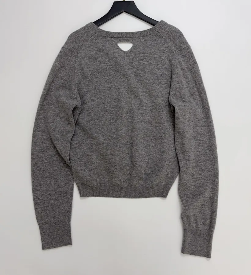 Gray Deep V-Neck Knitted Cardigan Sweater in Gray, product view 12
