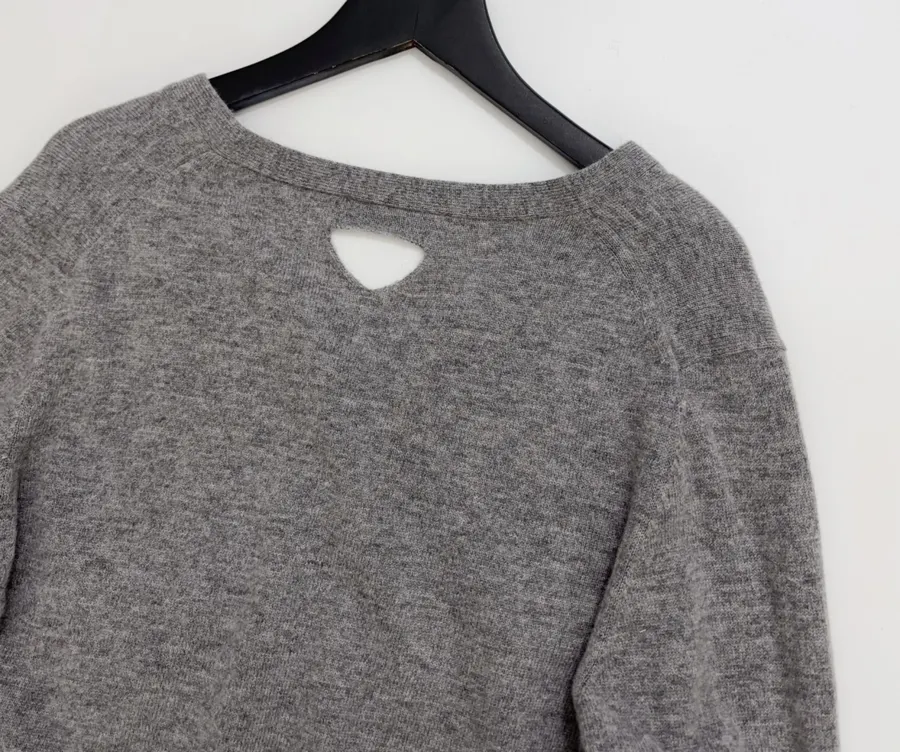 Gray Deep V-Neck Knitted Cardigan Sweater in Gray, product view 13